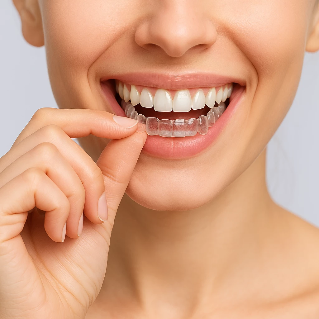 Alineadores transparentes en mano